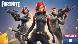 A 32k HD Fortnite YouTube thumbnail featuring a close-up of Marvel's Black Widow holding a detailed shotgun, framed by stylized graphics including the Fortnite logo and 'Best Shotgun Build' text