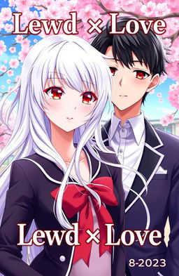 A beautifully illustrated anime cover titled 'Lewd x Love', featuring a stunning girl with long, flowing white hair and captivating crimson red eyes