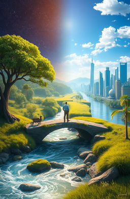 A serene and compelling scene depicting the theme of 'Between the Past and the Future, There is the Present
