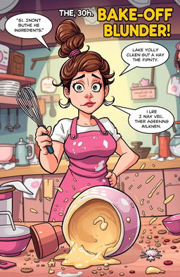 A vibrant comic scene titled 'The Great Bake-Off Blunder'