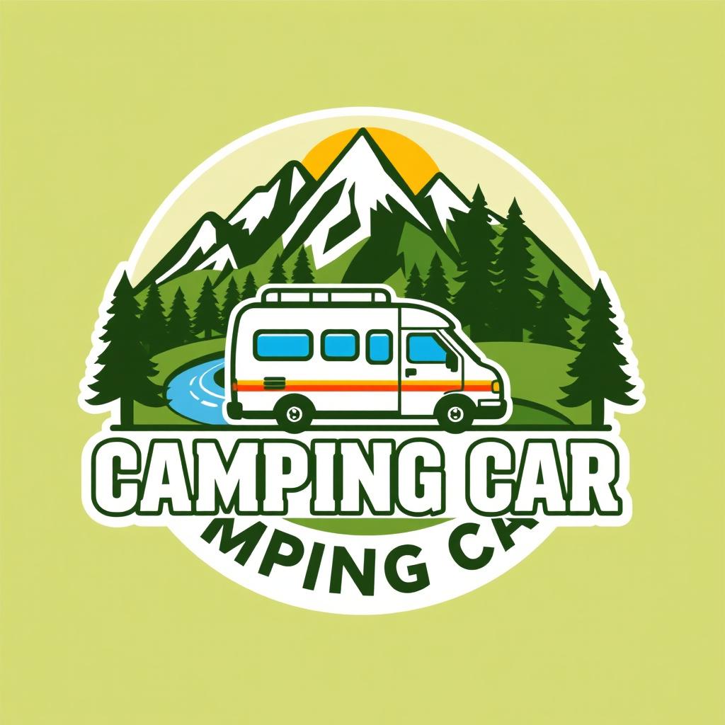 A vibrant and eye-catching logo design for a camping site called 'CAMPING CAR' located in the Tifnoute region