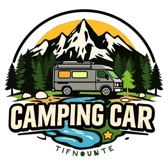 A vibrant and eye-catching logo design for a camping site called 'CAMPING CAR' located in the Tifnoute region