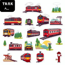 A pixel art sticker pack featuring an aesthetic theme centered around trains