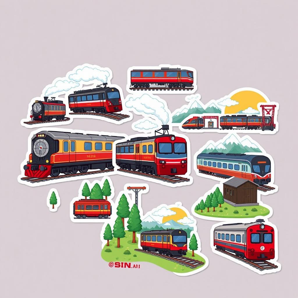 A pixel art sticker pack featuring an aesthetic theme centered around trains