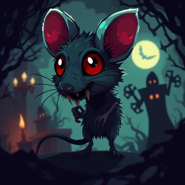 A pixel art style horror mouse, featuring a spooky, dark atmosphere