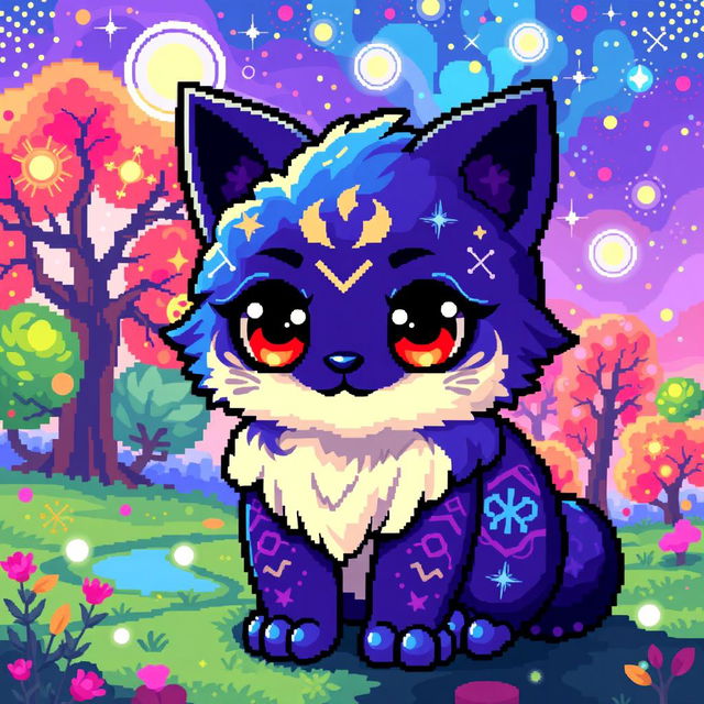 A pixel art depiction of a mythical creature resembling a cat, known as a 'kotogora'