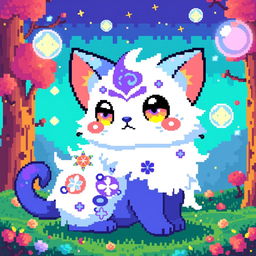 A pixel art depiction of a mythical creature resembling a cat, known as a 'kotogora'