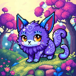 A pixel art depiction of a mythical creature resembling a cat, known as a 'kotogora'