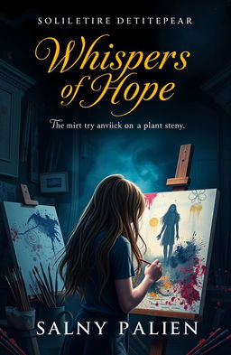 A captivating book cover design for a mystery novel featuring a girl named Hope, who has a passion for painting