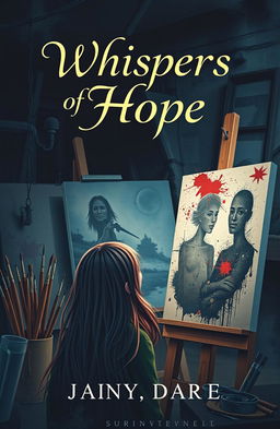 A captivating book cover design for a mystery novel featuring a girl named Hope, who has a passion for painting