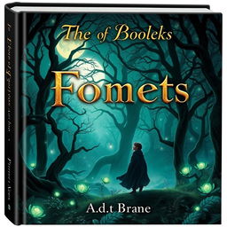 A captivating book cover design featuring a mystical forest bathed in moonlight, with ancient trees and soft glowing plants