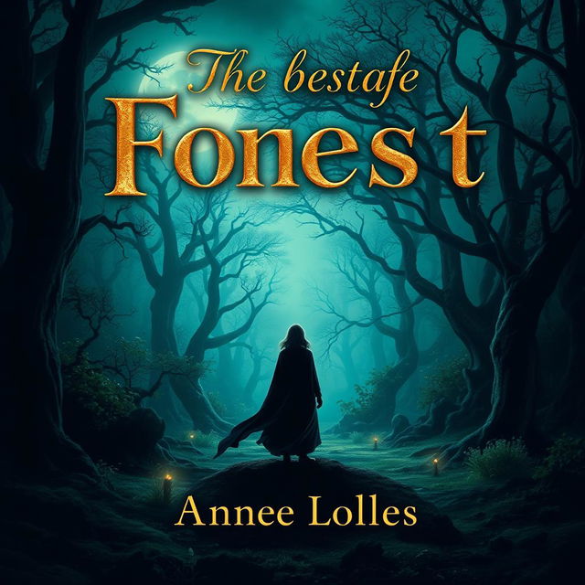 A captivating book cover design featuring a mystical forest bathed in moonlight, with ancient trees and soft glowing plants