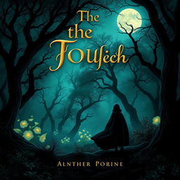 A captivating book cover design featuring a mystical forest bathed in moonlight, with ancient trees and soft glowing plants