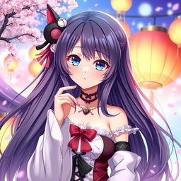 A stunning anime character with alluring features, depicted in a fantastical setting