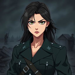 A fierce and elegant female Polish soldier depicted in a dark anime style
