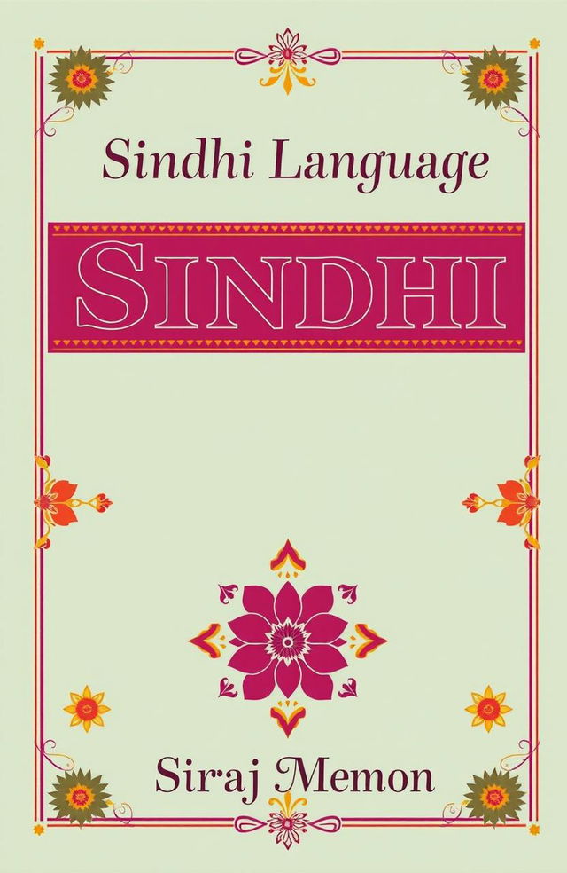 A beautifully designed cover for a book titled "Sindhi Language" authored by Siraj Memon