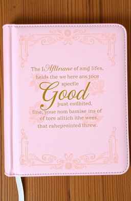 A beautifully designed pink bible cover featuring elegant lettering displaying inspirational verses and a name prominently in front