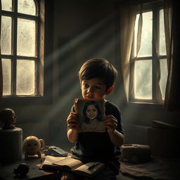 An emotional narrative scene representing 'Ecos de Soledad', a story about a lonely child reflecting on lost love
