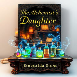 A captivating book cover design for 'The Alchemist's Daughter' by Esmeralda Stone