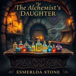 A captivating book cover design for 'The Alchemist's Daughter' by Esmeralda Stone