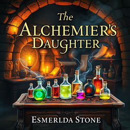 A captivating book cover design for 'The Alchemist's Daughter' by Esmeralda Stone