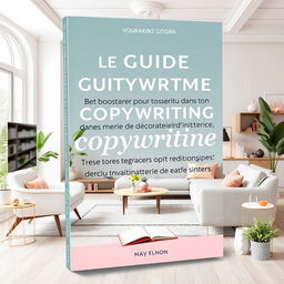 An ebook cover design featuring the title 'Le Guide Ultime pour booster ton copywriting dans ton métier de décorateur(trice) d’intérieur!'