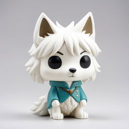 A detailed Studio Ghibli-themed Funko Pop vinyl figure of a white wolf against a white background in an editorial photograph style