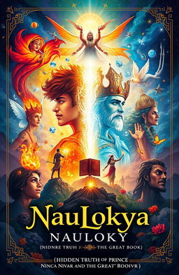 An enchanting book cover design for 'NauLokya' featuring vibrant and rich illustrations