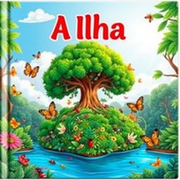 A colorful children's book cover titled 'A Ilha'