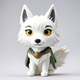 A detailed Studio Ghibli-themed Funko Pop vinyl figure of a white wolf against a white background in an editorial photograph style