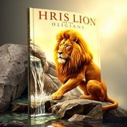 A Christian book cover featuring a powerful image of a majestic lion seated next to a solid rock, with a clear spring of water flowing from the rock