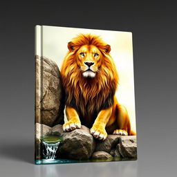 A Christian book cover featuring a powerful image of a majestic lion seated next to a solid rock, with a clear spring of water flowing from the rock