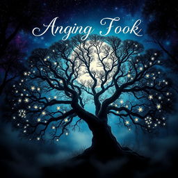A captivating book cover design featuring an ancient, mysterious forest bathed in soft, ethereal moonlight