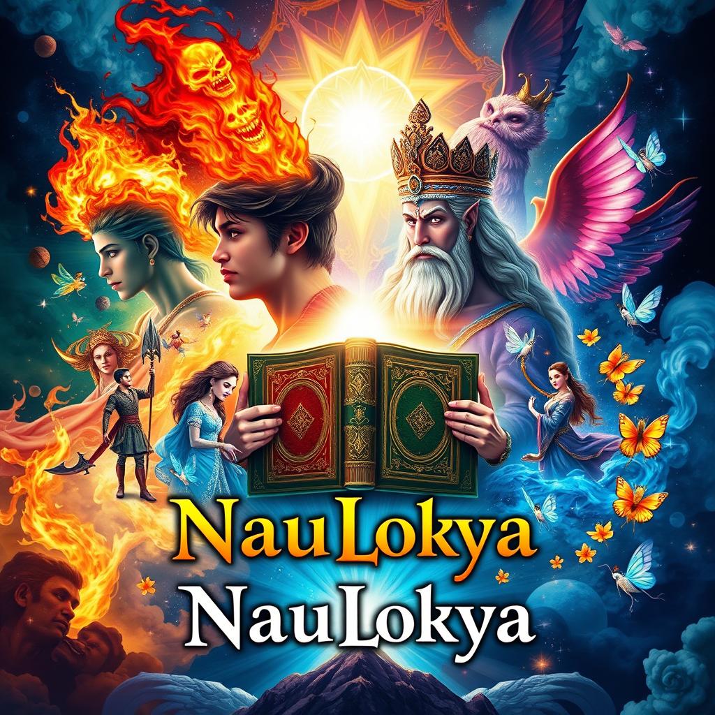 A captivating front and back book cover design for an A4-sized fantasy novel titled 'NauLokya'