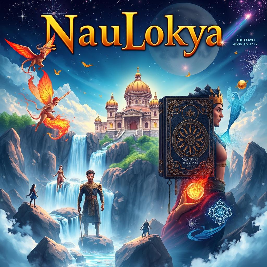 A breathtaking front and back book cover design for an A4-sized fantasy novel titled 'NauLokya'