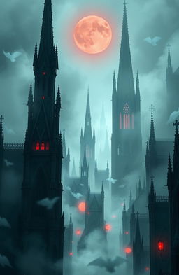 An ethereal city of wraiths shrouded in mystic mist, illuminated by ghostly lights emanating from ancient, towering spires