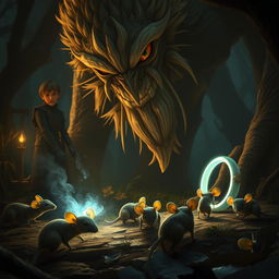 A visually captivating scene depicting suspense and mystery as Nivar, a young prince, cautiously approaches a glowing mystical ring