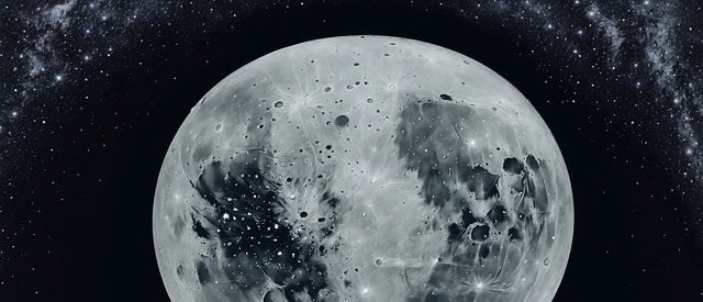 Detailed digital art of the full moon against a starry night sky.