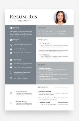 A professional resume layout with modern design elements such as clean lines, a professional color scheme, and a balanced structure