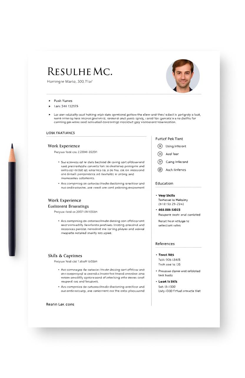 A professional resume layout with modern design elements such as clean lines, a professional color scheme, and a balanced structure