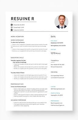 A professional resume layout with modern design elements such as clean lines, a professional color scheme, and a balanced structure
