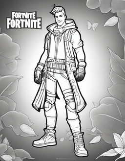 Fortnite-themed colouring sheet featuring an intricate outline of Banana Peely with his signature outfit.