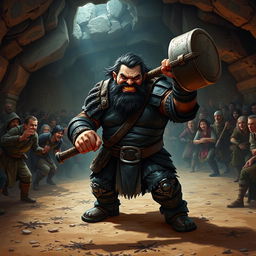 An underground fight arena with a dirt floor filled with excited medieval commoners, eagerly watching the brawl unfold