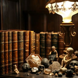 A detailed horizontal view of ancient book spines lined up in a neat row, featuring richly textured leather bindings and faded gold lettering