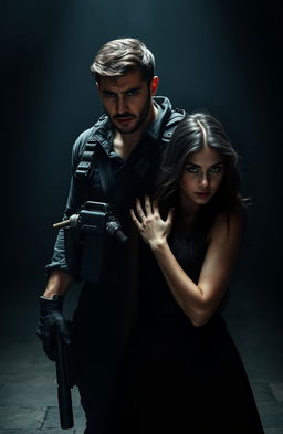 A captivating dark romance scene featuring a brooding mercenary seeking revenge against his father and brothers for his mother's death