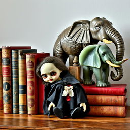 A horizontal, long and narrow image featuring an eclectic collection of items