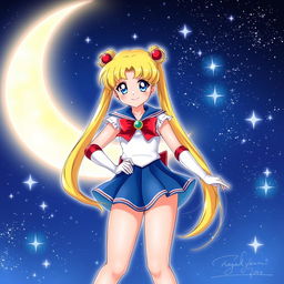 A stunningly detailed illustration of Sailor Moon, capturing her iconic look and essence