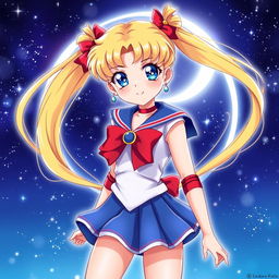 A stunningly detailed illustration of Sailor Moon, capturing her iconic look and essence
