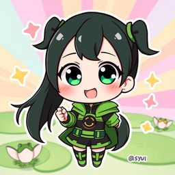A cute chibi illustration of Tsuyu Asui from 'My Hero Academia', featuring her adorable and simplified design