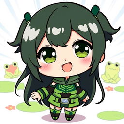 A cute chibi illustration of Tsuyu Asui from 'My Hero Academia', featuring her adorable and simplified design